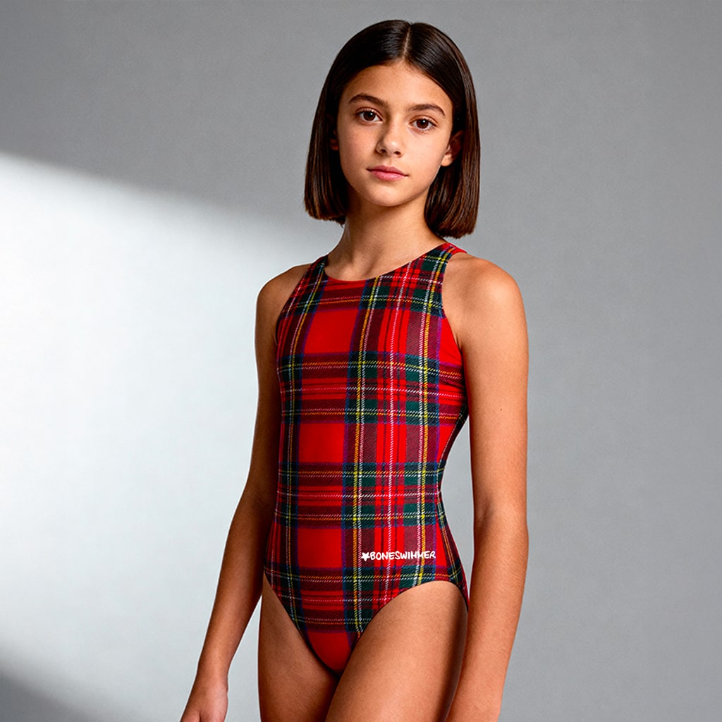 Girls' Pinup Tartan One-Piece Swimsuit 527P | BONESWIMMER
