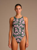 Bañador entero mujer de entrenamiento PINUP 388P - Logo Military + Rosa Claro