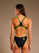 Dames badpak voor training PINUP 259PF - Outline Geel Fluo