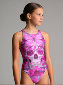 Costume intero bambina da allenamento Pinup 552P - Teschio Farfalla