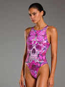 Costume intero donna da allenamento Pinup 552P - Teschio Farfalla