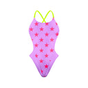 Costume intero bambina da mare Alte L028AF - Lilla Stelle Rosso Fluo