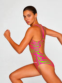 Bañador entero mujer para entrenamiento IBIZA 253IF - Rayas ácidas