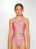 Bañador entero niña para entrenamiento PINUP 564PF - Rayas ácidas