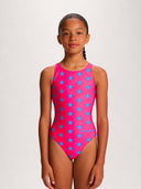 Bañador entero niña para entrenamiento PINUP 556PF - Fucsia estrella azul