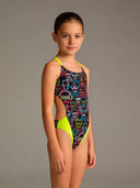 Costume intero bambina da mare Alte L034AF - Skull tribe, vista frontale