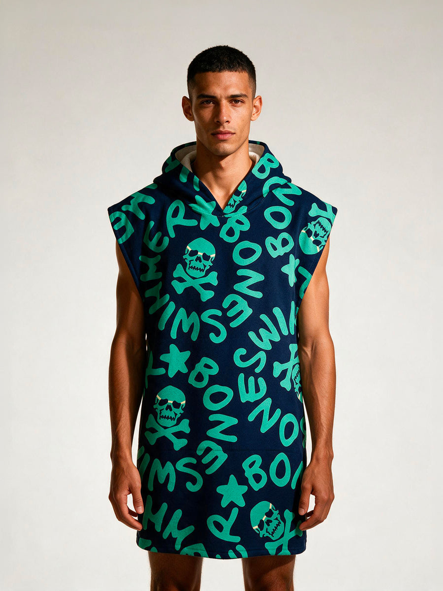 Poncho in microfibra 63POF — Blu logo menta