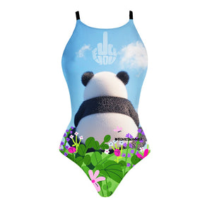 Costume da allenamento nuoto in piscina Boneswimmer da donna, modello intero IBIZA - 177I  ECCO! con stampa di un panda arrabbiato di schiena, fronte