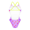 Costume intero donna da mare Alte L028AF - Lilla Stelle Rosso Fluo