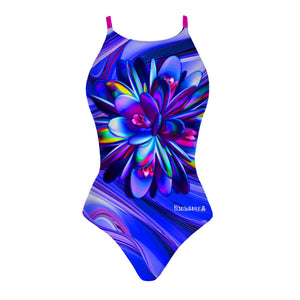 Costume da allenamento nuoto Boneswimmer da donna, modello intero IBIZA 116if con stampa di fiore di loto in 3D, fronte